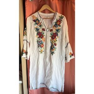 Johnny Was White Floral Embroidered Dress